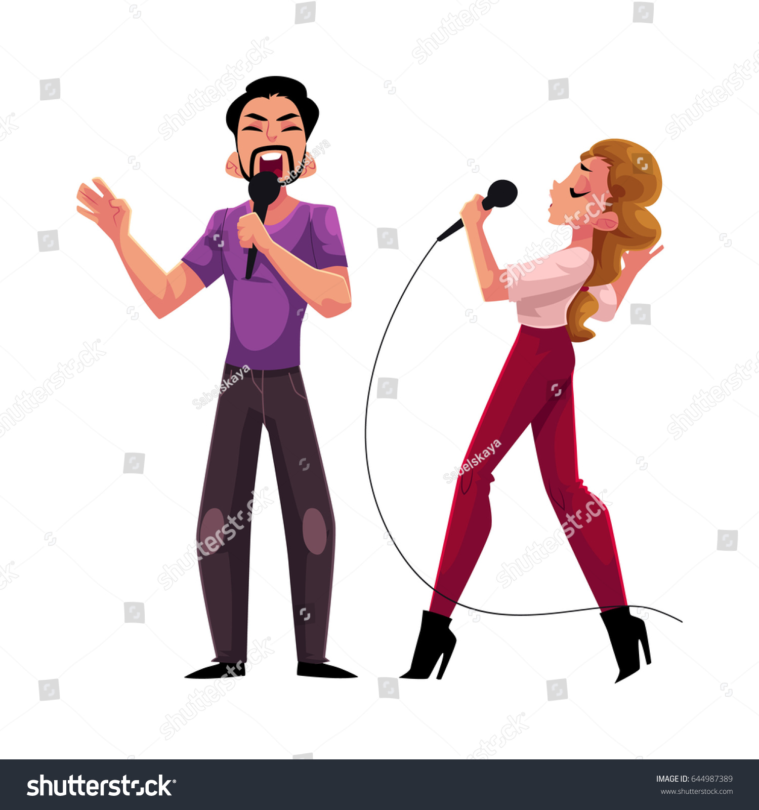 Man Woman Couple Singing Duet Karaoke Stock Vector (Royalty Free ...