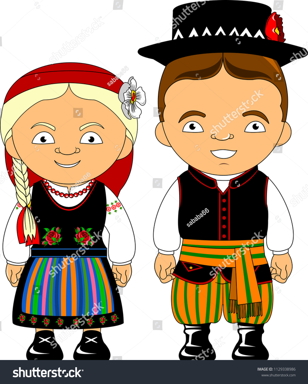 Man Woman Traditional Costume Vector Flat Stock Vector Royalty Free 1129338986 Shutterstock