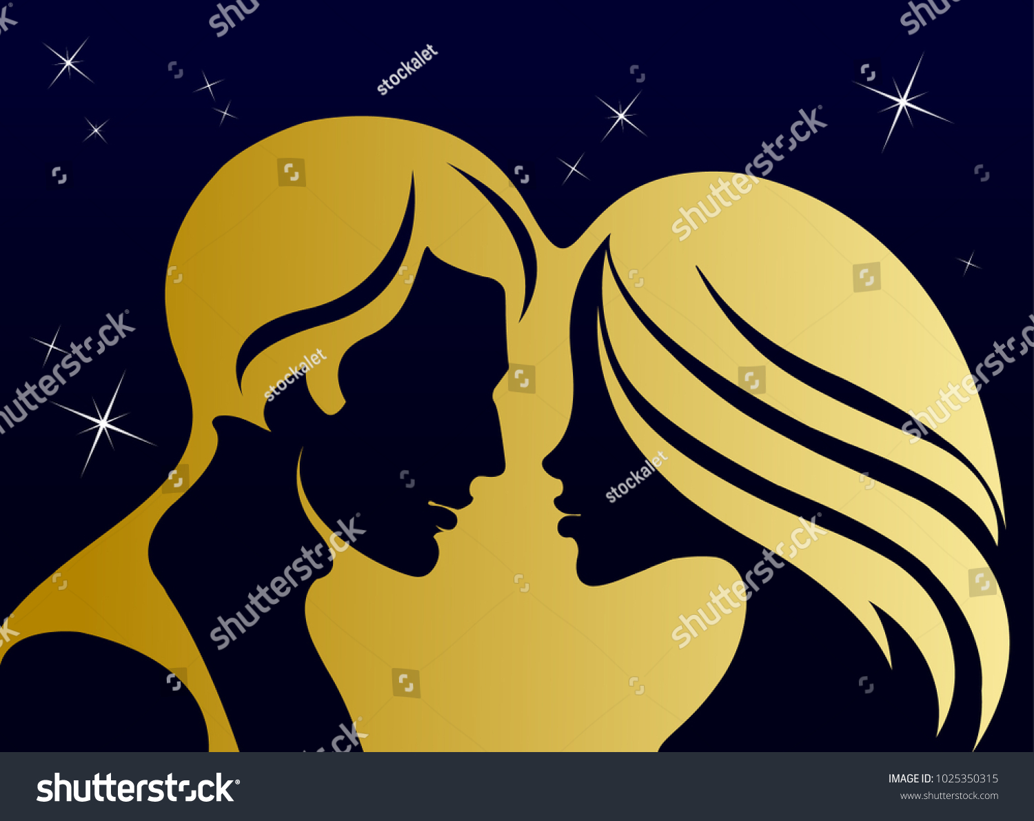 Man Woman Kissing Moonlight Lovers Vector Vetor Stock Livre De