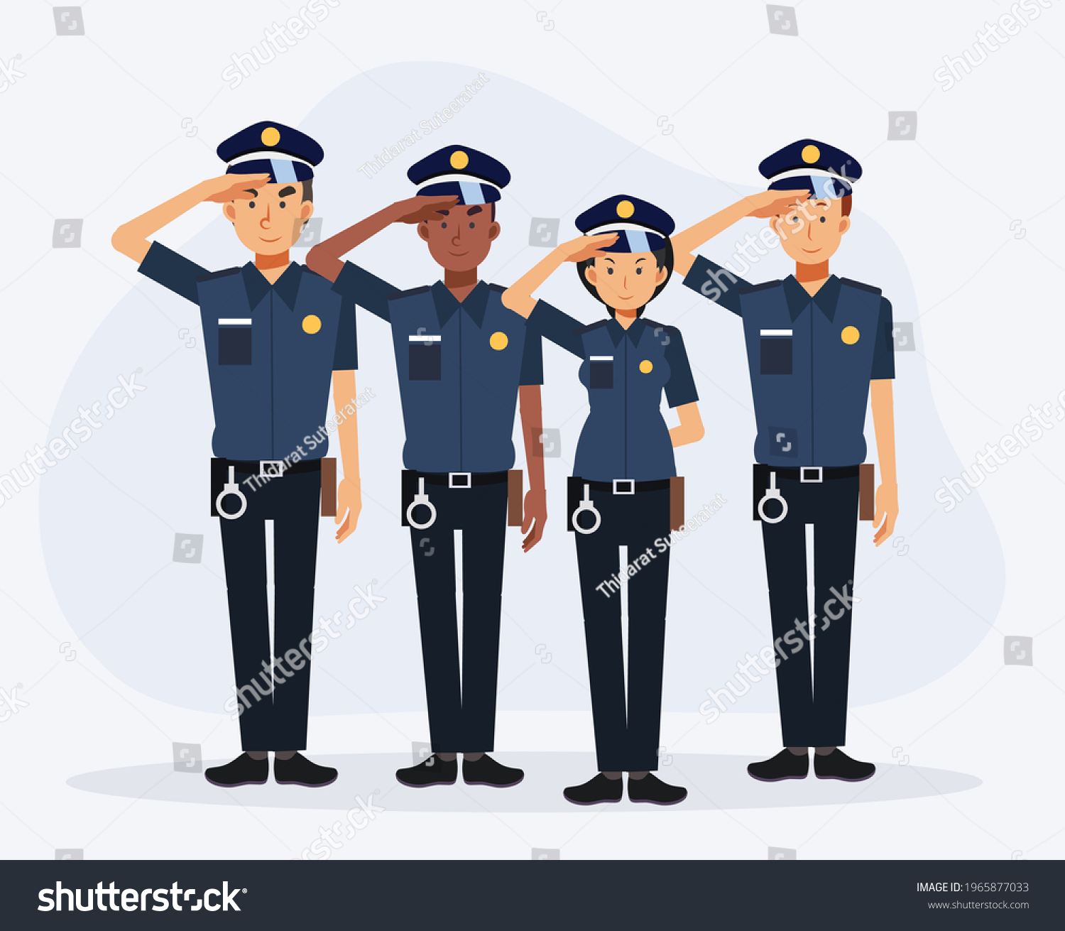 Man Woman Police Officer Characters Salute เวกเตอร์สต็อก ปลอดค่า