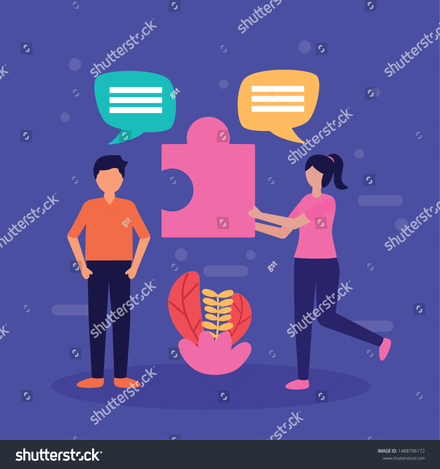 Man Woman Talking Puzzle Solution Teamwork Stock Vector Royalty Free 1488796172 Shutterstock 8941