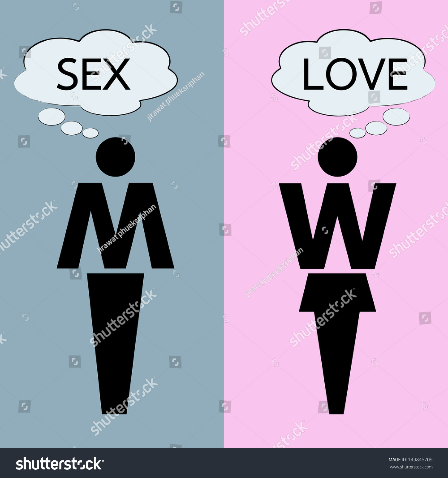 Man And Woman Thinking About Love And Sex Stock Vector Illustration 149845709 Shutterstock