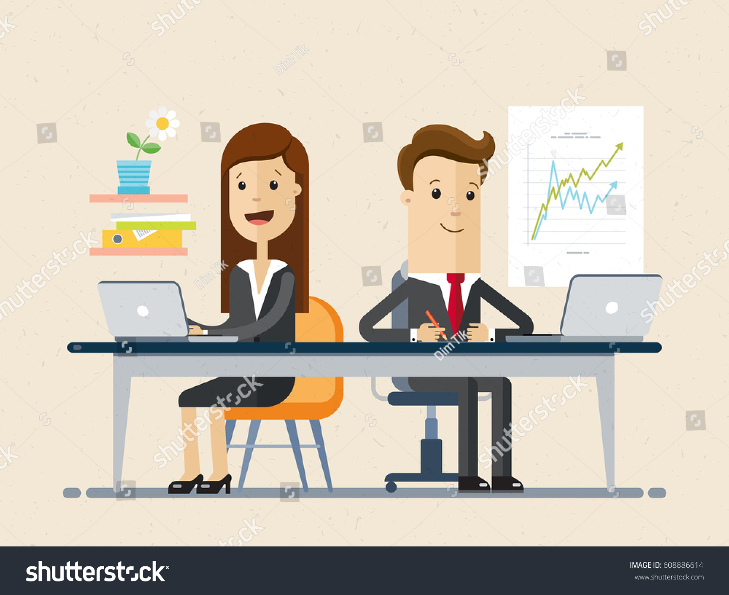 Man Woman Works Together Colleagues Employees Stock Vector 608886614 ...