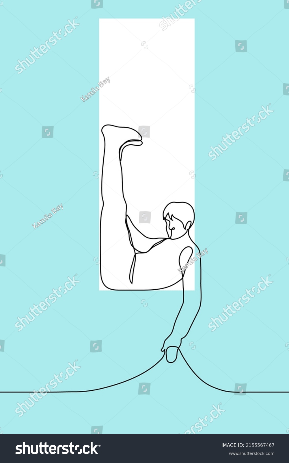 SVG of man bent over while sitting in a vertical window - one line drawing vector. concept it is difficult to fit into the framework, strict boundaries of what is acceptable, inappropriate and inconvenient  svg