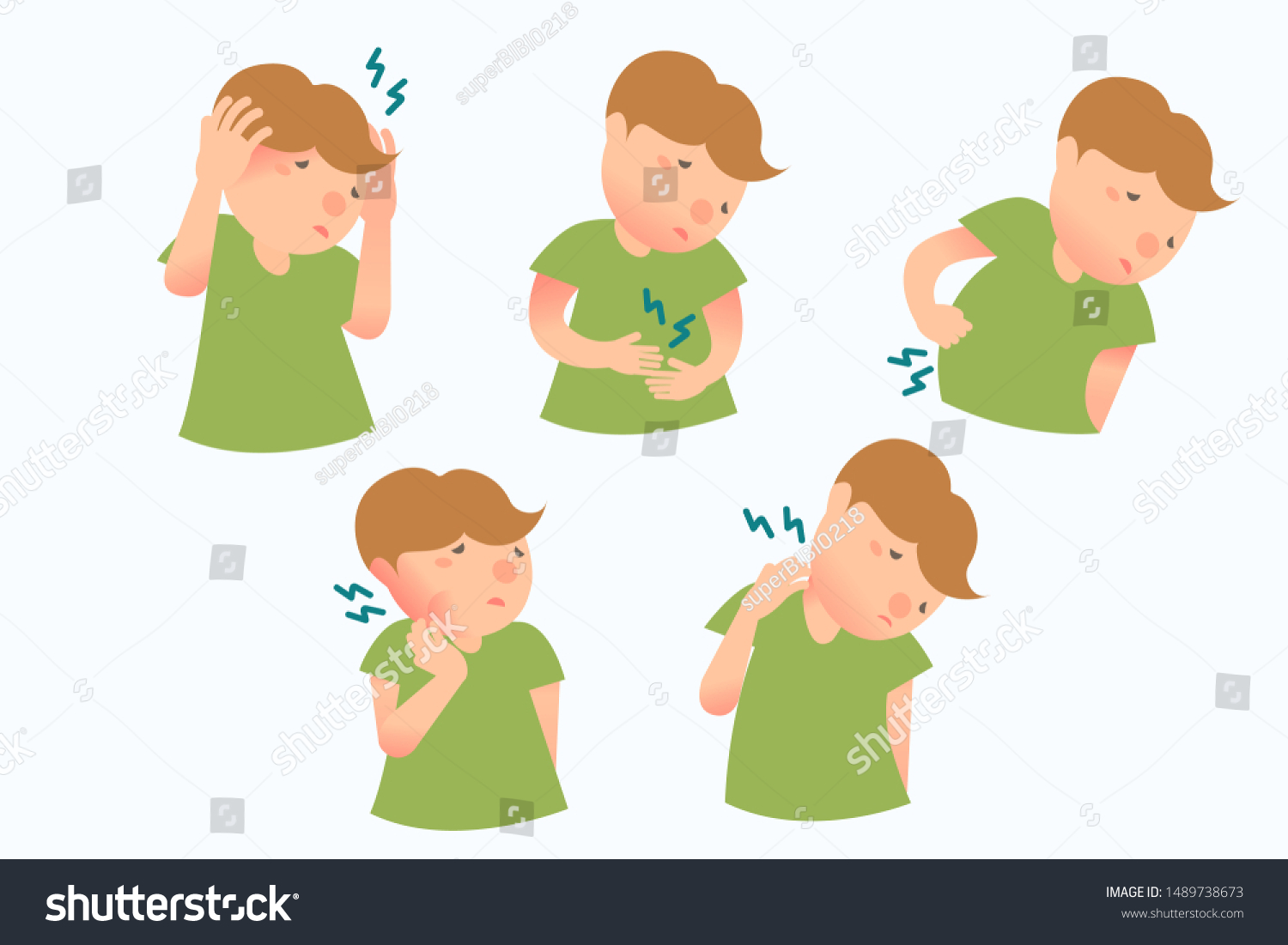 Man Body Aches Set Migraine Stomach Stock Vector (Royalty Free) 1489738673