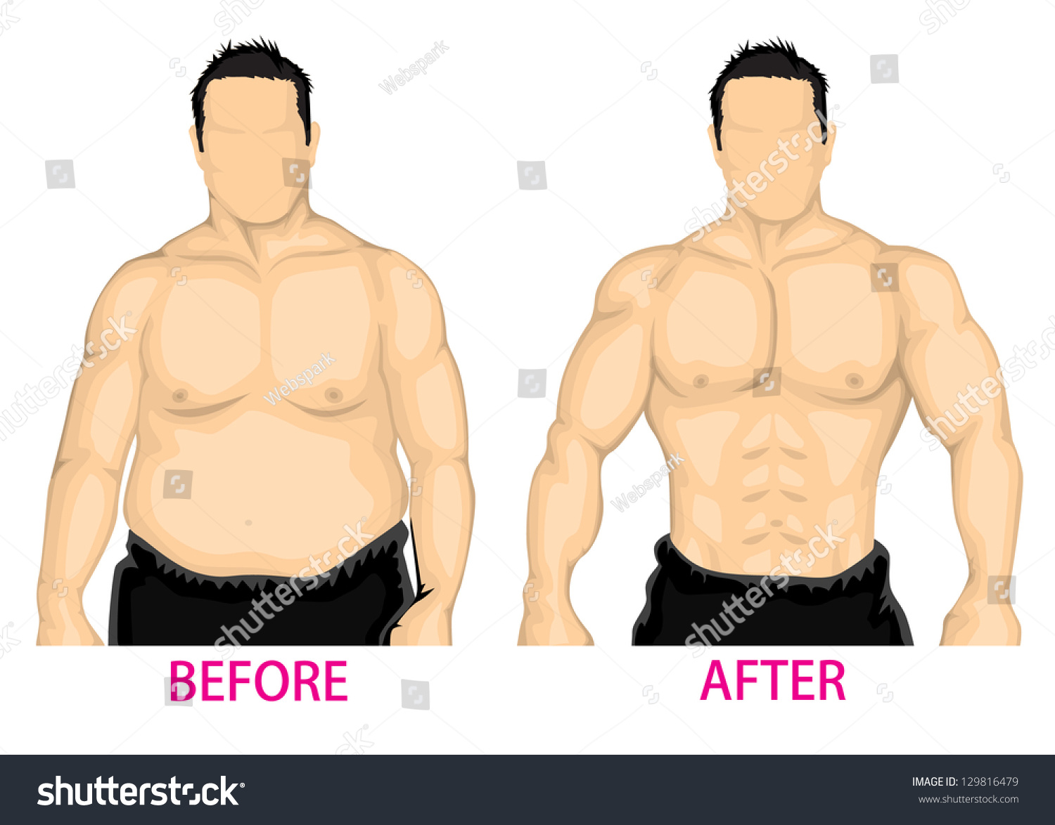 Man Bust Before After Diet Poses Stock Vector (Royalty Free) 129816479