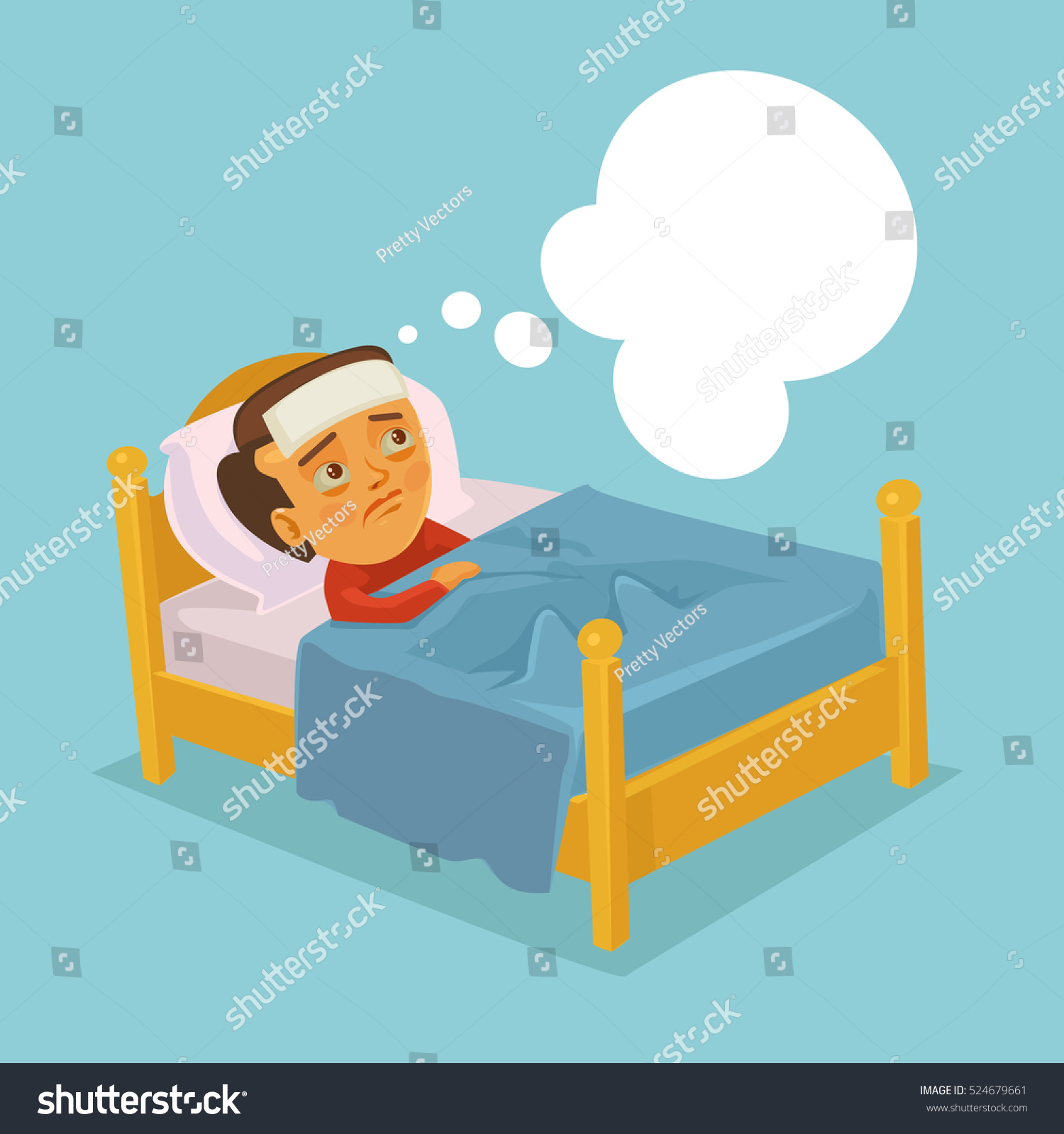 Man Character Having Flu Cold Lying Stock Vector (Royalty Free) 524679661