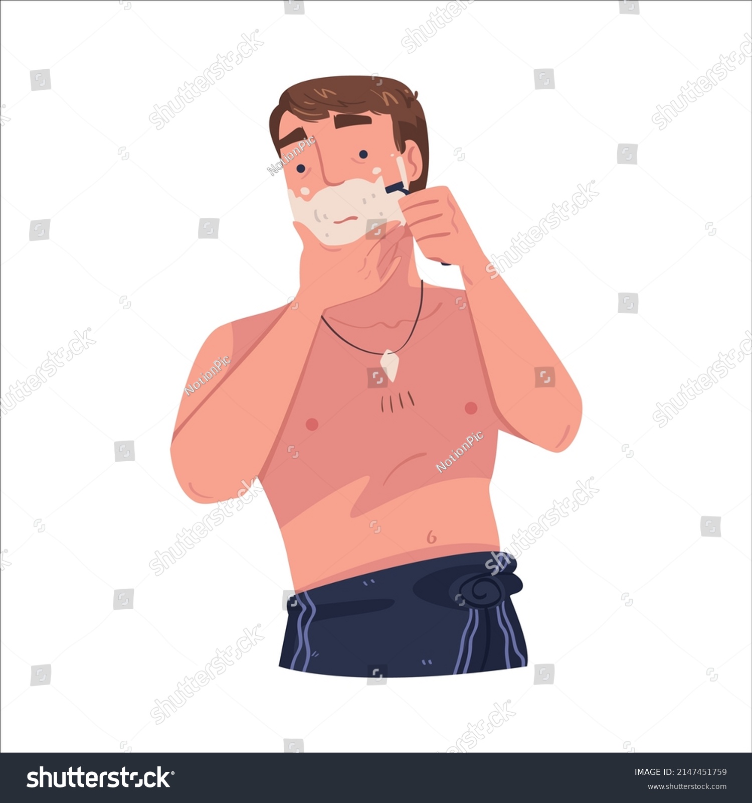 Man Character Bathroom Doing Hygiene Procedure Stock Vector Royalty