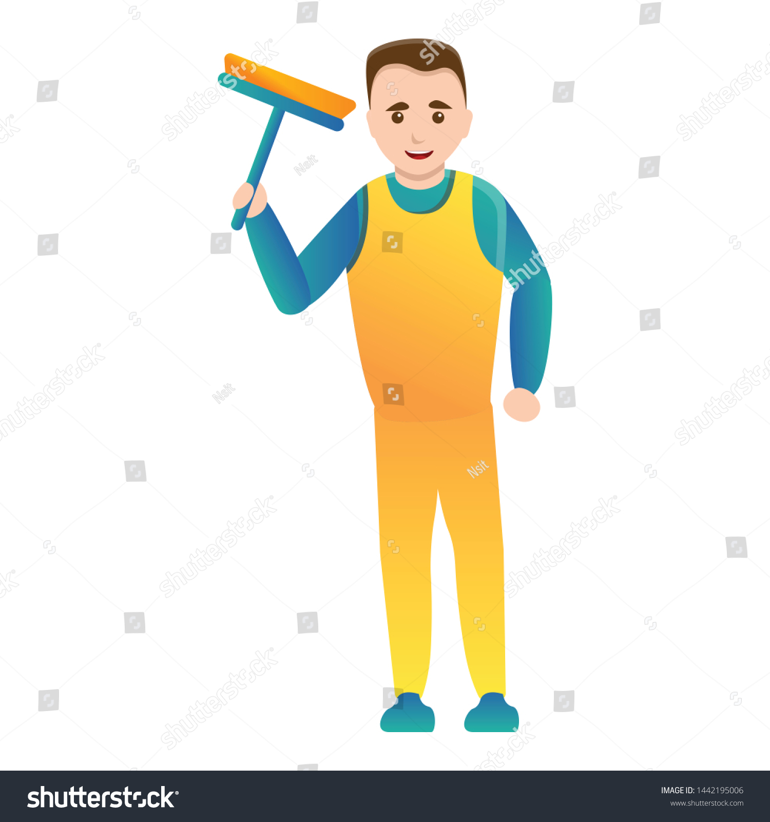 Man Cleaning Window Icon Cartoon Man Stock Vector (Royalty Free ...