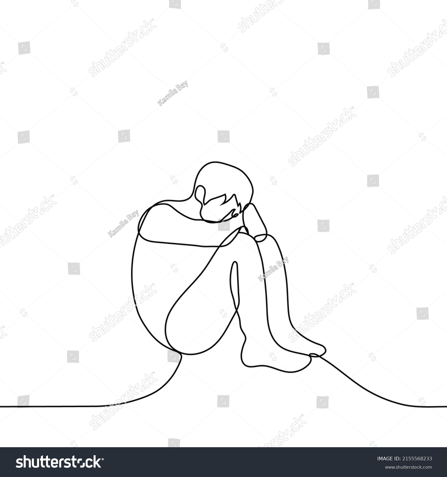 Man Cowered On Floor One Line Stock Vector (Royalty Free) 2155568233 ...