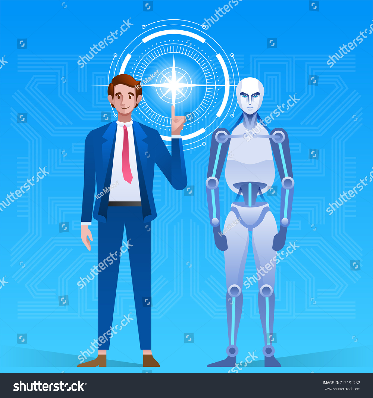 Man Creates Robot Human Artificial Intelligence Stock Vector (Royalty ...