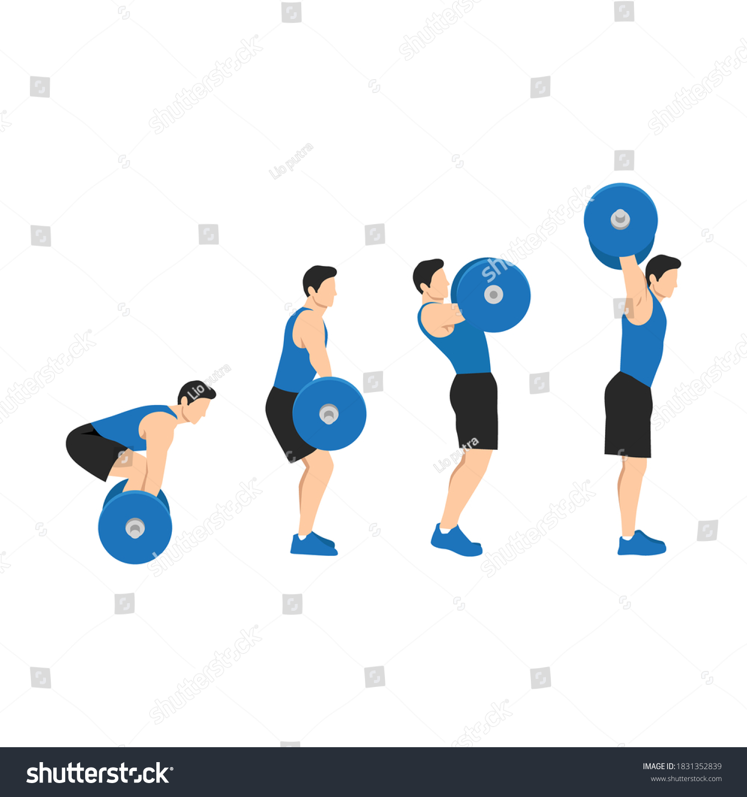 SVG of Man doing barbell power snatch exercise. Flat vector illustration isolated on white background svg