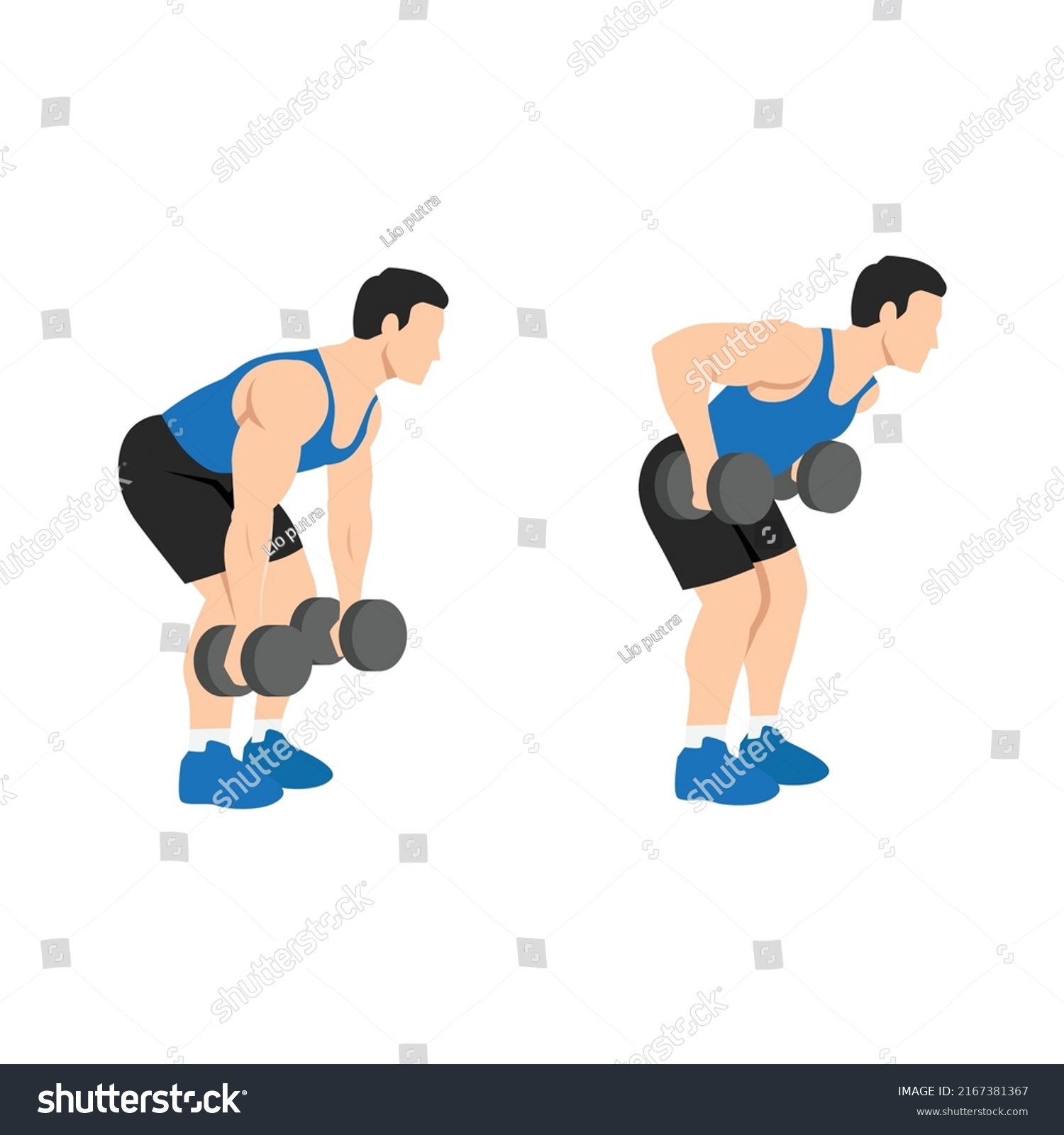 Man Doing Dumbbell Bent Over Rows Stock Vector (Royalty Free ...