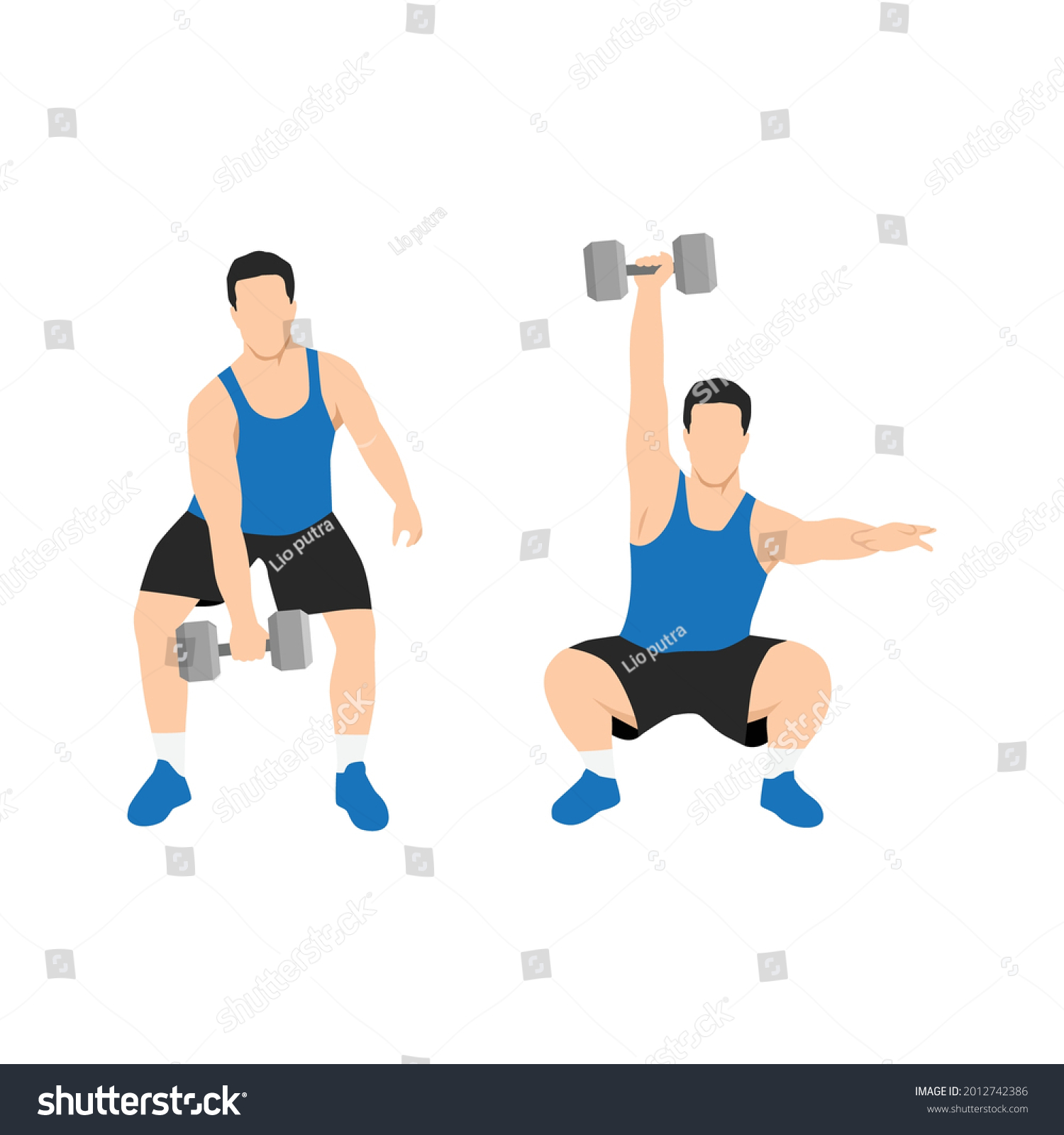 SVG of Man doing dumbbell hang snatch exercise. Flat vector illustration isolated on white background svg