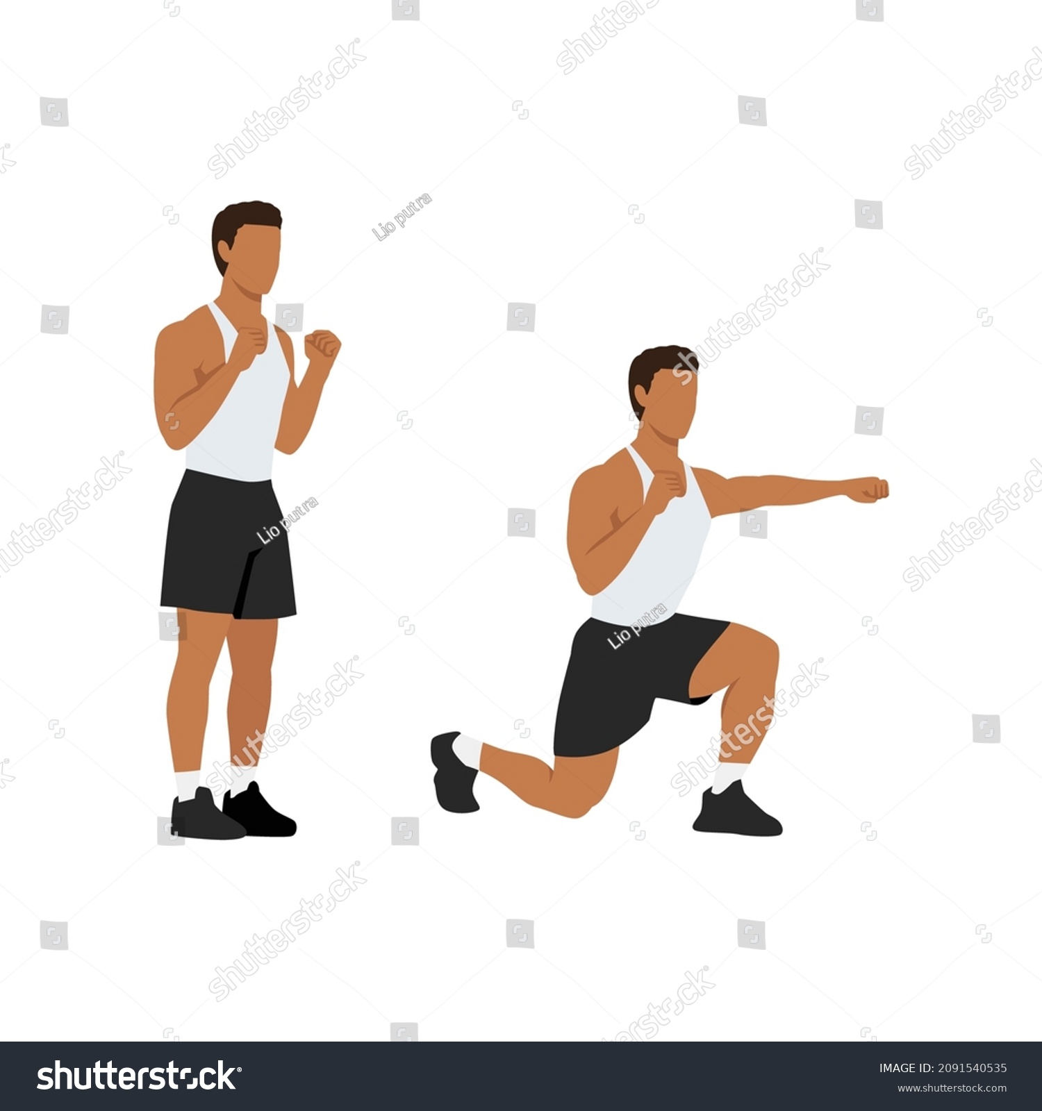 Man Doing Lunge Punches Exercise Flat Stock Vector (Royalty Free ...