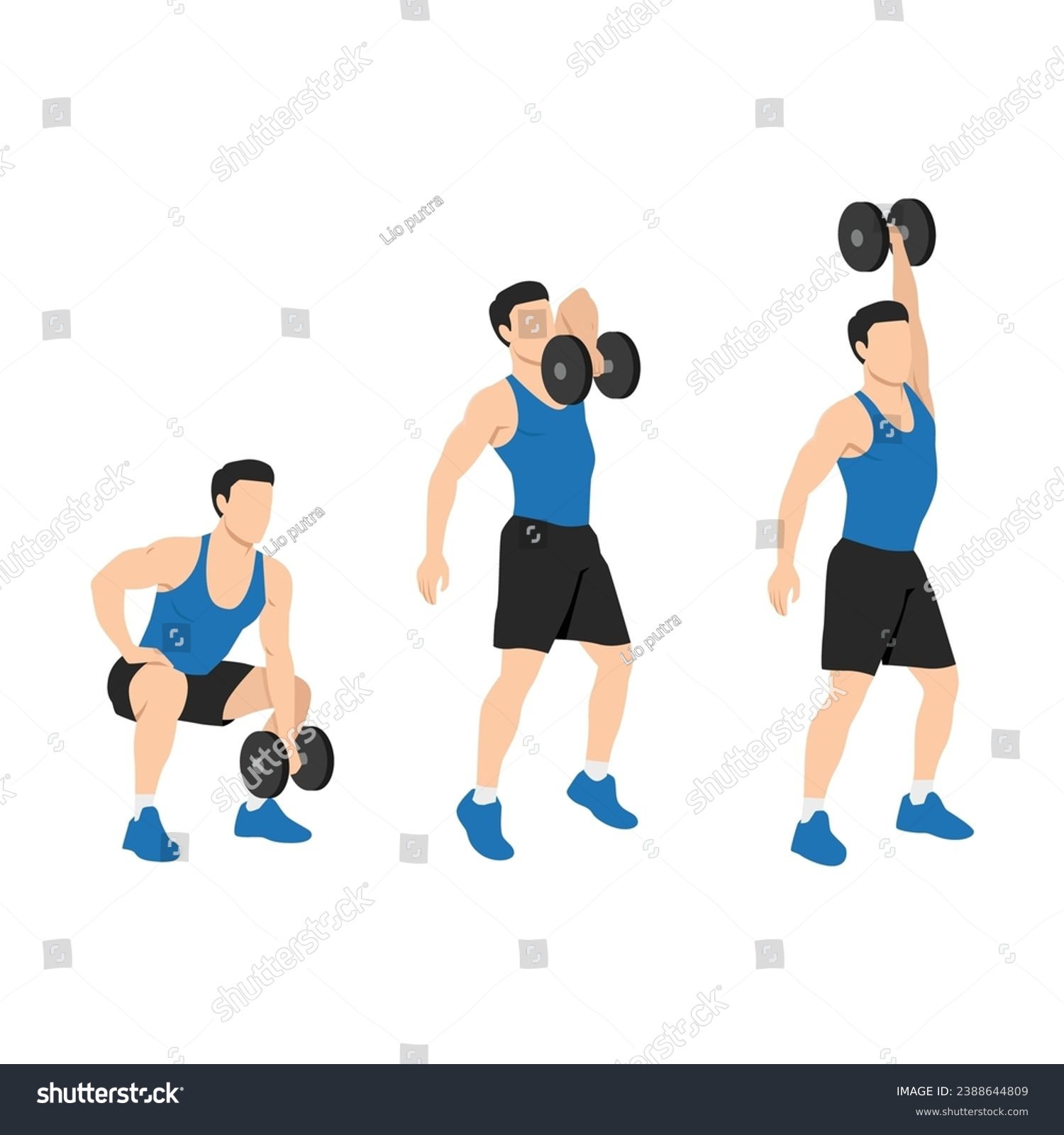SVG of Man doing one arm dumbbell snatch exercise. Flat vector illustration isolated on white background svg