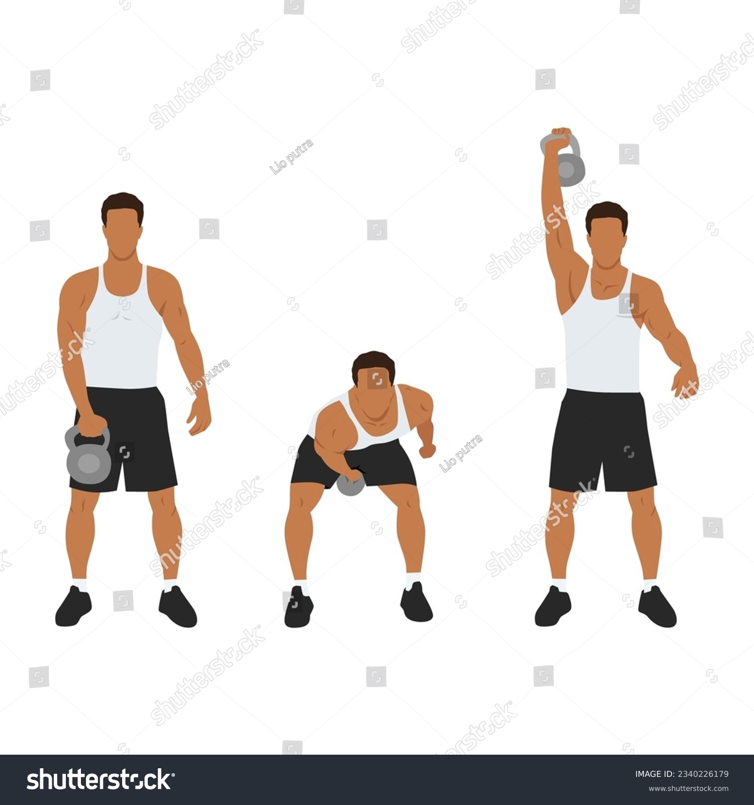 SVG of Man doing one arm kettlebell snatch exercise. Flat vector illustration isolated on white background svg