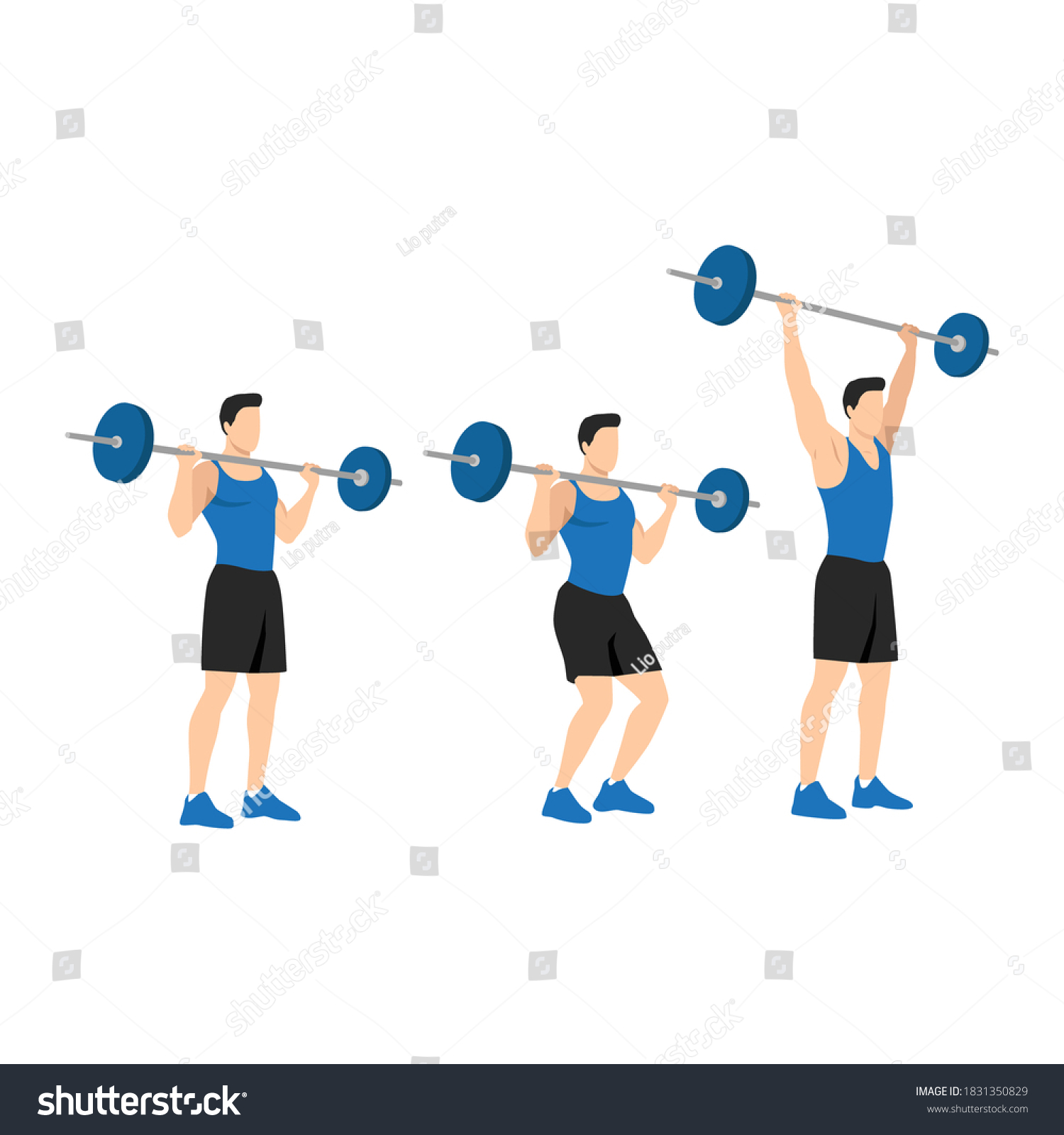 SVG of Man doing shoulder push press or snatch workout. Flat vector illustration isolated on white background svg