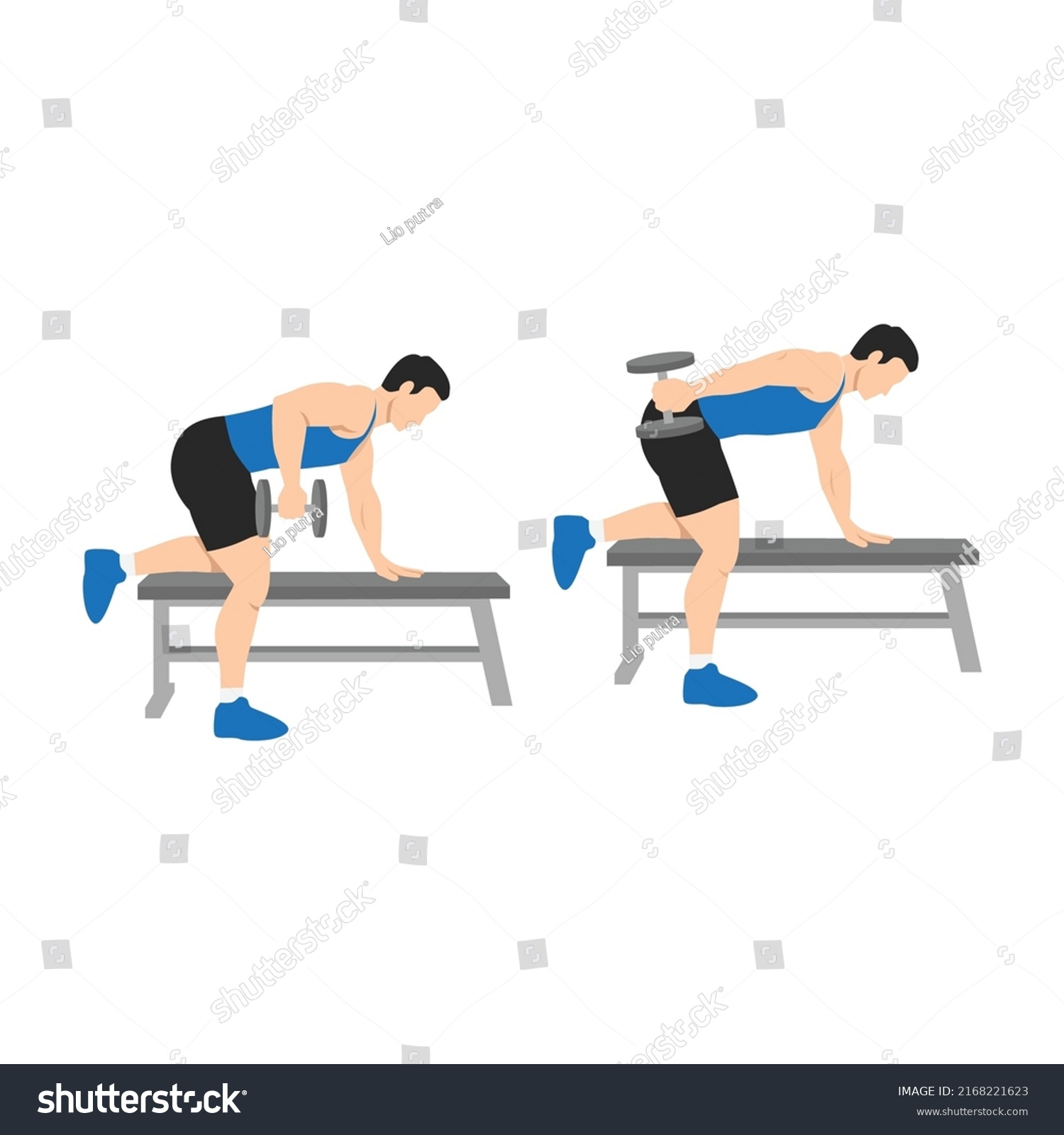 Man Doing Tricep Kickbacks Exercise Flat Stock Vector (Royalty Free ...