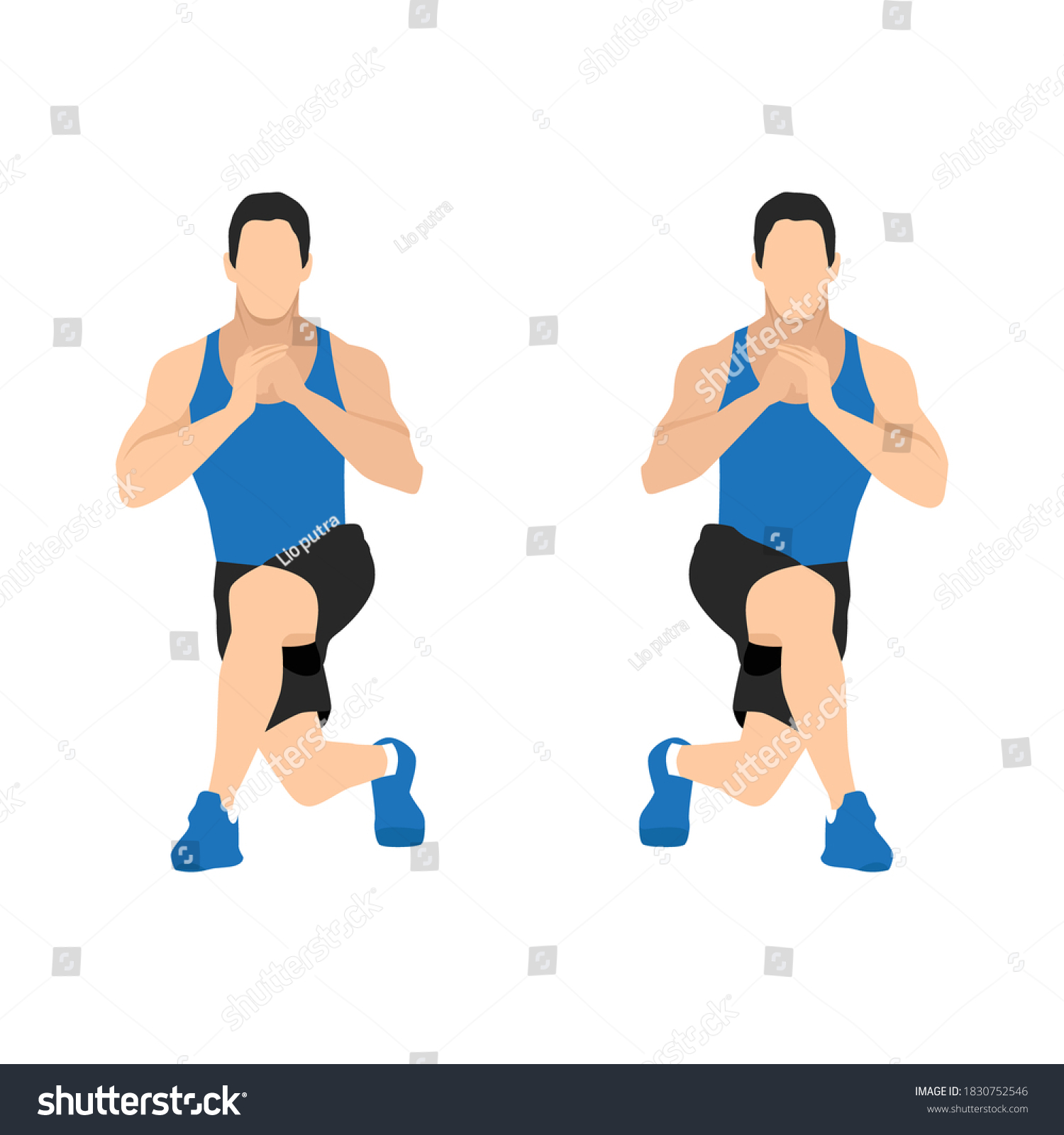 Man Doing Workout Alternating Curtsy Lunge Stock Vector (Royalty Free ...