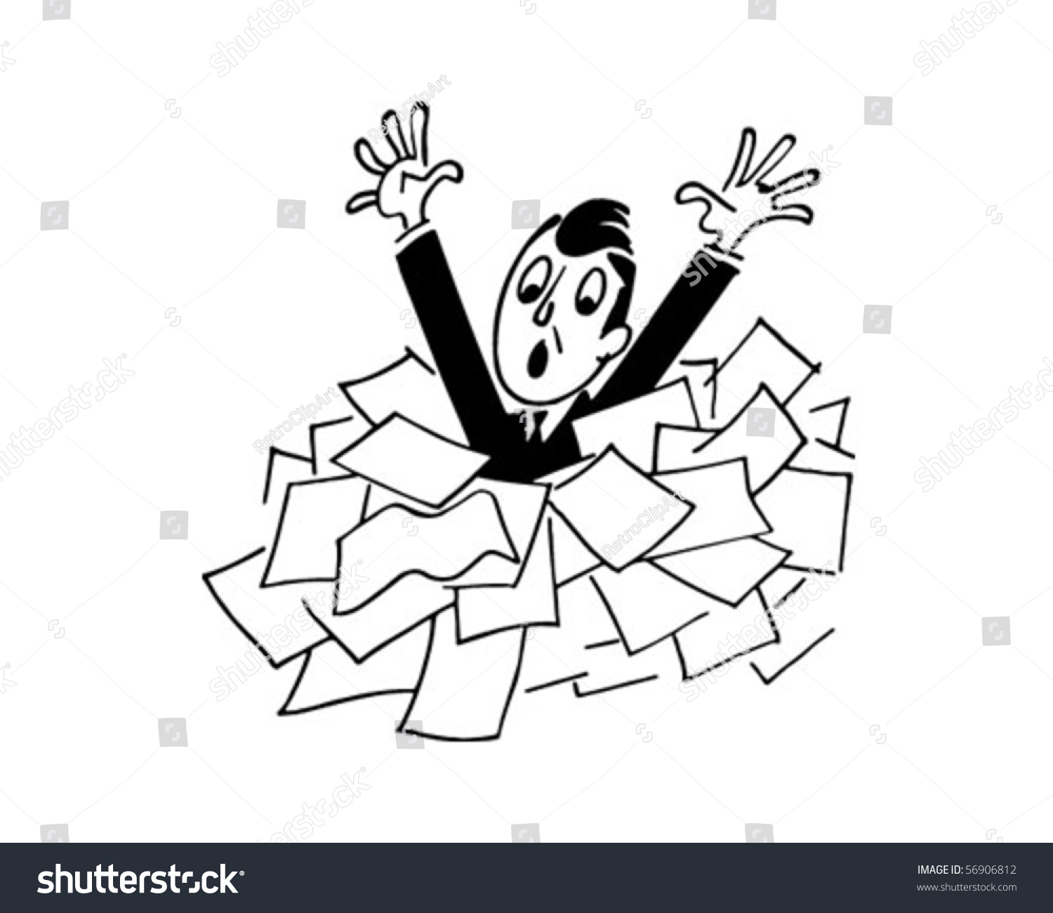 Man Drowning Papers Retro Clip Art Stock Vector 56906812 - Shutterstock