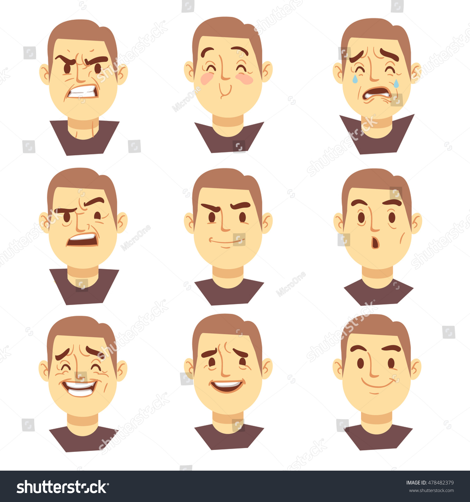 Man Emotions Faces Vector Cartoon Business Characters Set. Mood Joyful ...