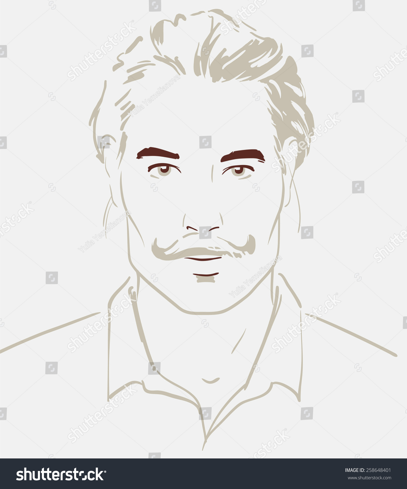 Man Face Hand Drawn. Portrait Of A Young Handsome Man. Vector ...