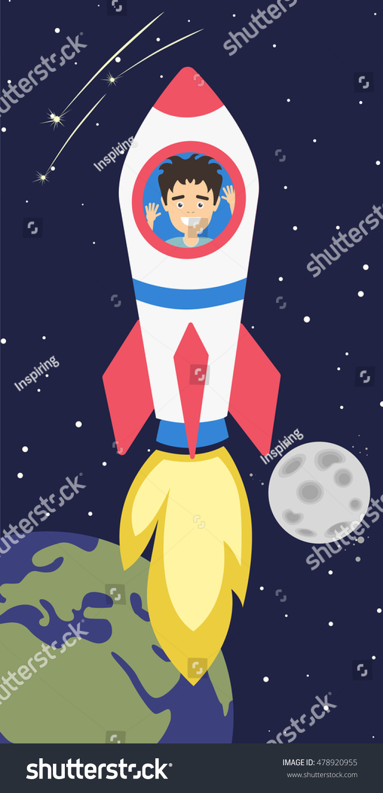 Man Flying Rocket Outer Space Earth Stock Vector (Royalty Free ...