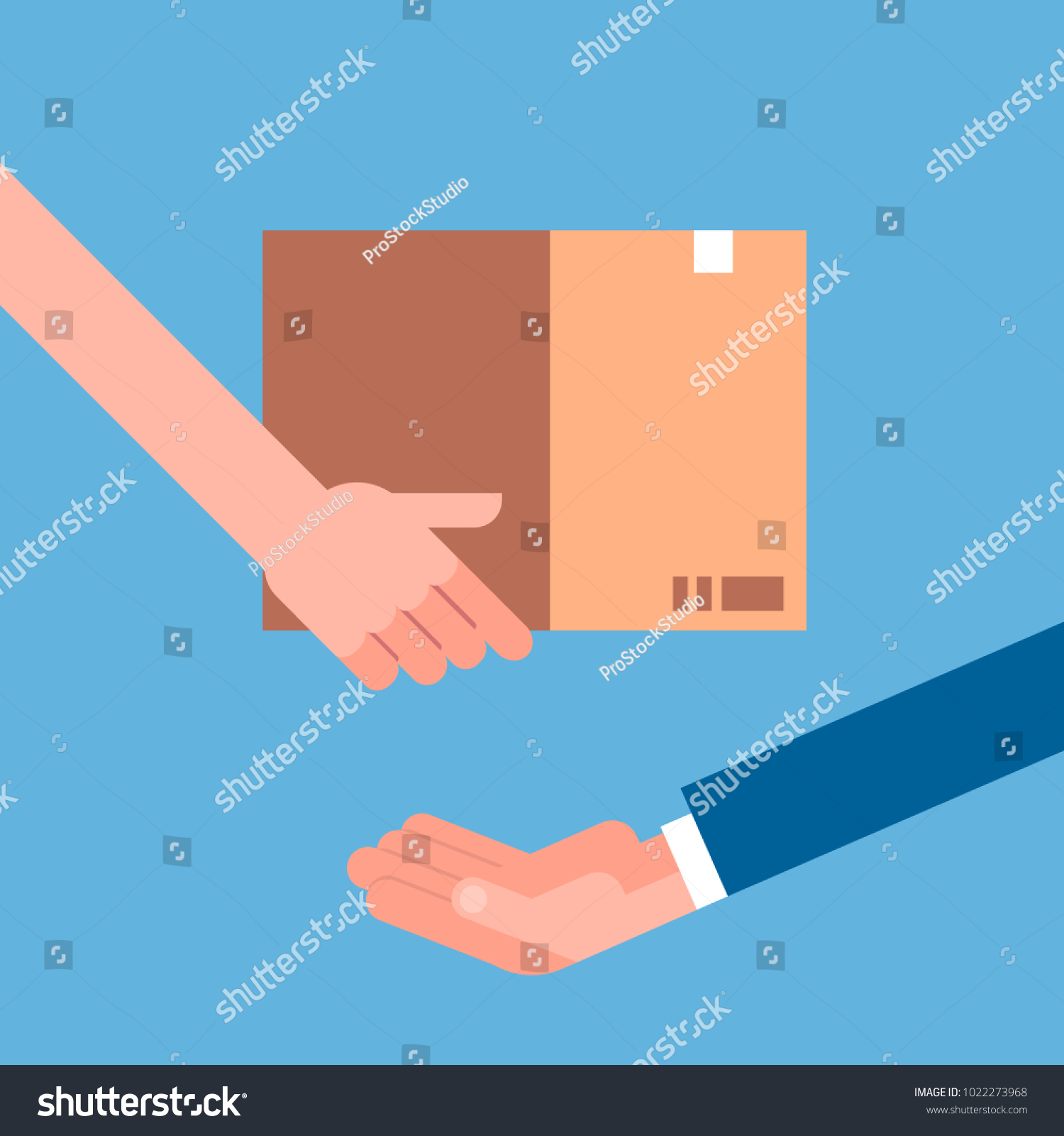 Man Hand Giving Cardboard Package Another Stock Vector (Royalty Free ...