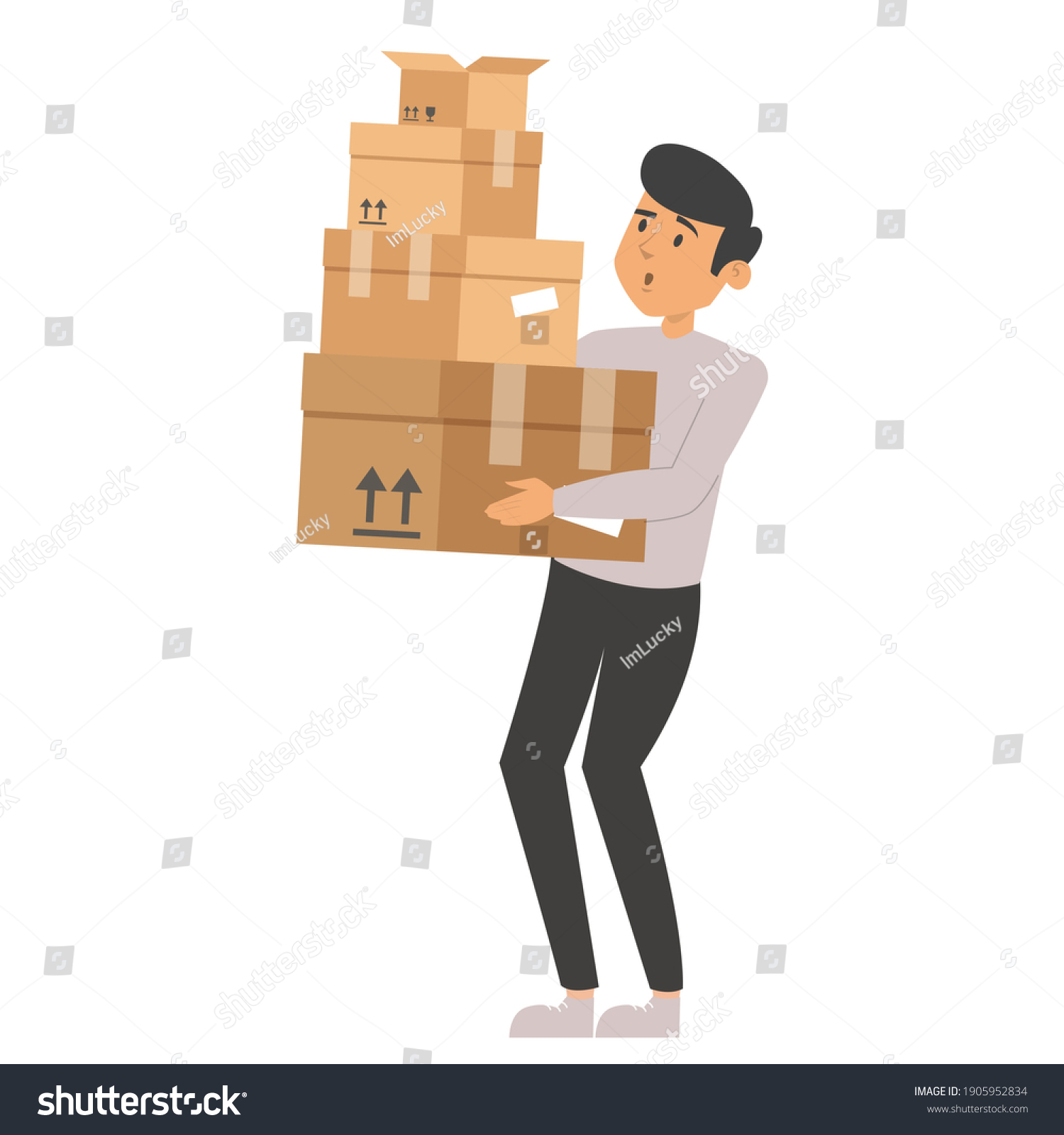 Man Holding Pile Boxes Vector Isolated Stock Vector (Royalty Free ...