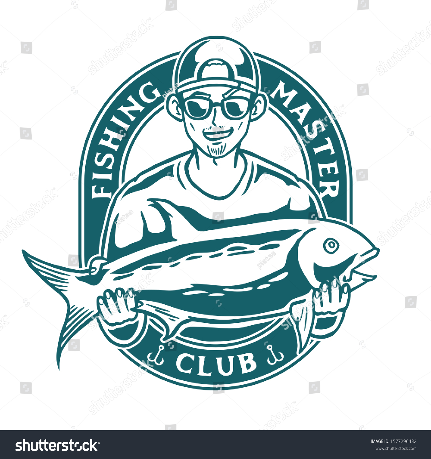 Download Man Holding Big Tuna Fish Vintage Stock Vector Royalty Free 1577296432