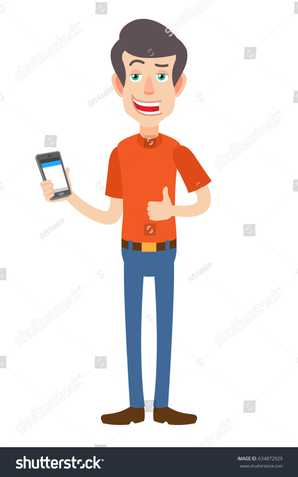 Man Holding Mobile Phone Showing Thumb Stock Vector (Royalty Free ...