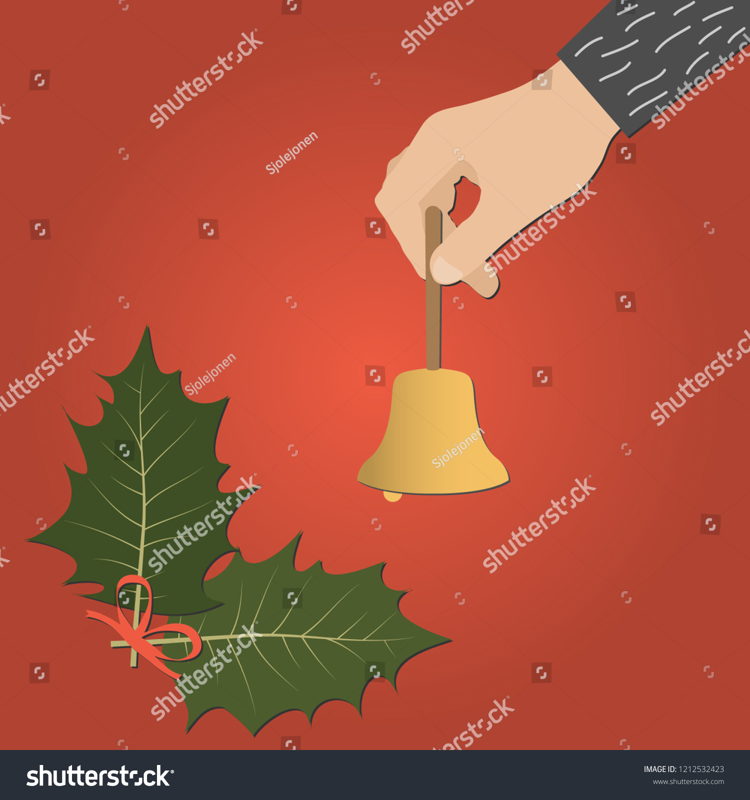 Man Holding Small Golden Bell Hand vector de stock (libre de regalías