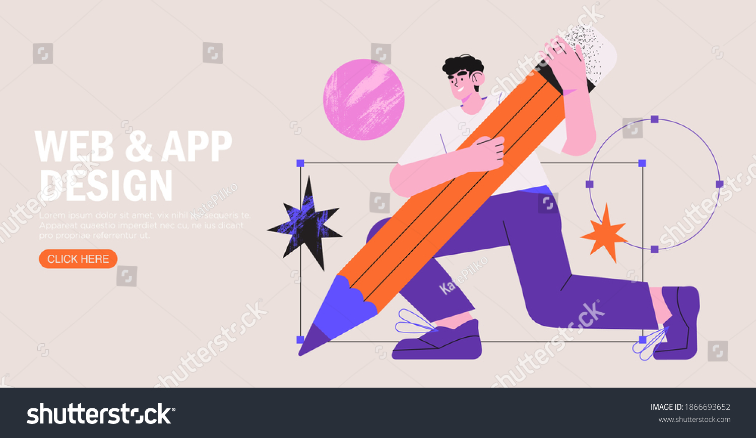 SVG of Man is working on ui ux design project. Designer drawing scetch in vector programm with big pencil. Charcter illustration for design online classes or seminar banner, ads, landing page, application. svg