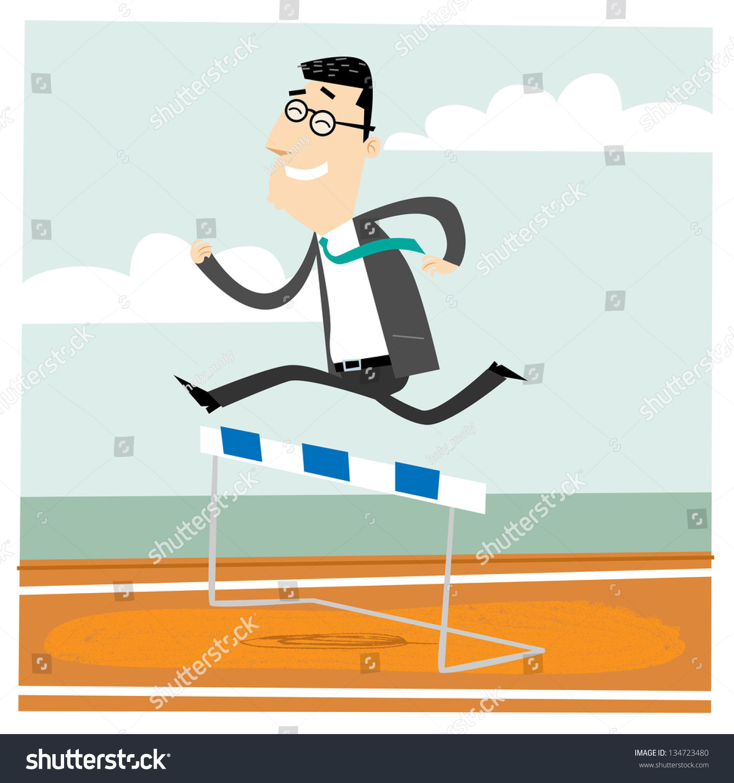 Man Jumping Over An Obstacle On A Running Track On The Way To Succes ...