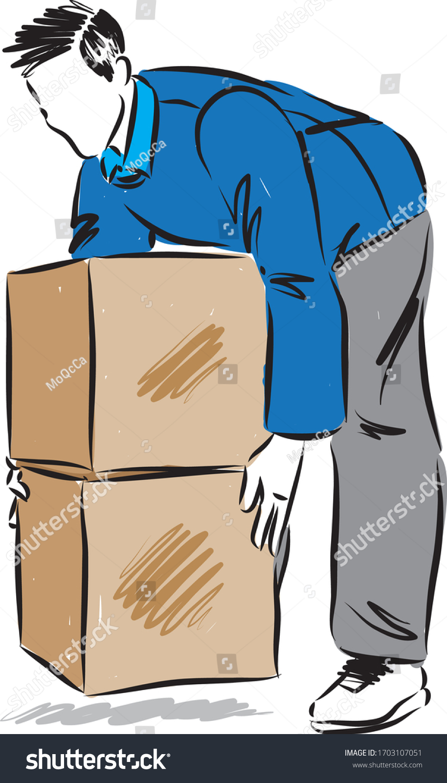 Man Lifting Boxes Back Pain Vector Stock Vector (Royalty Free) 1703107051