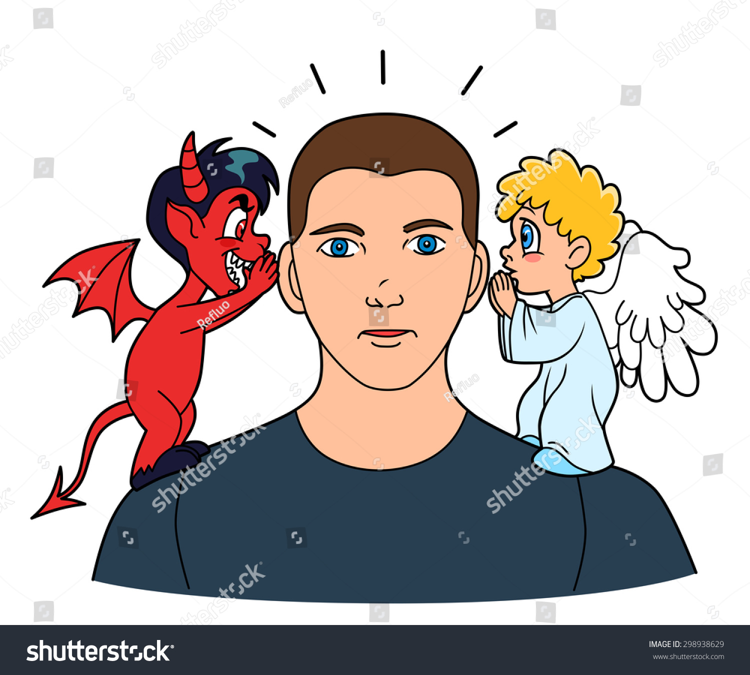 Man Listening Good And Bad Advices From His Small Angel And Demon ...