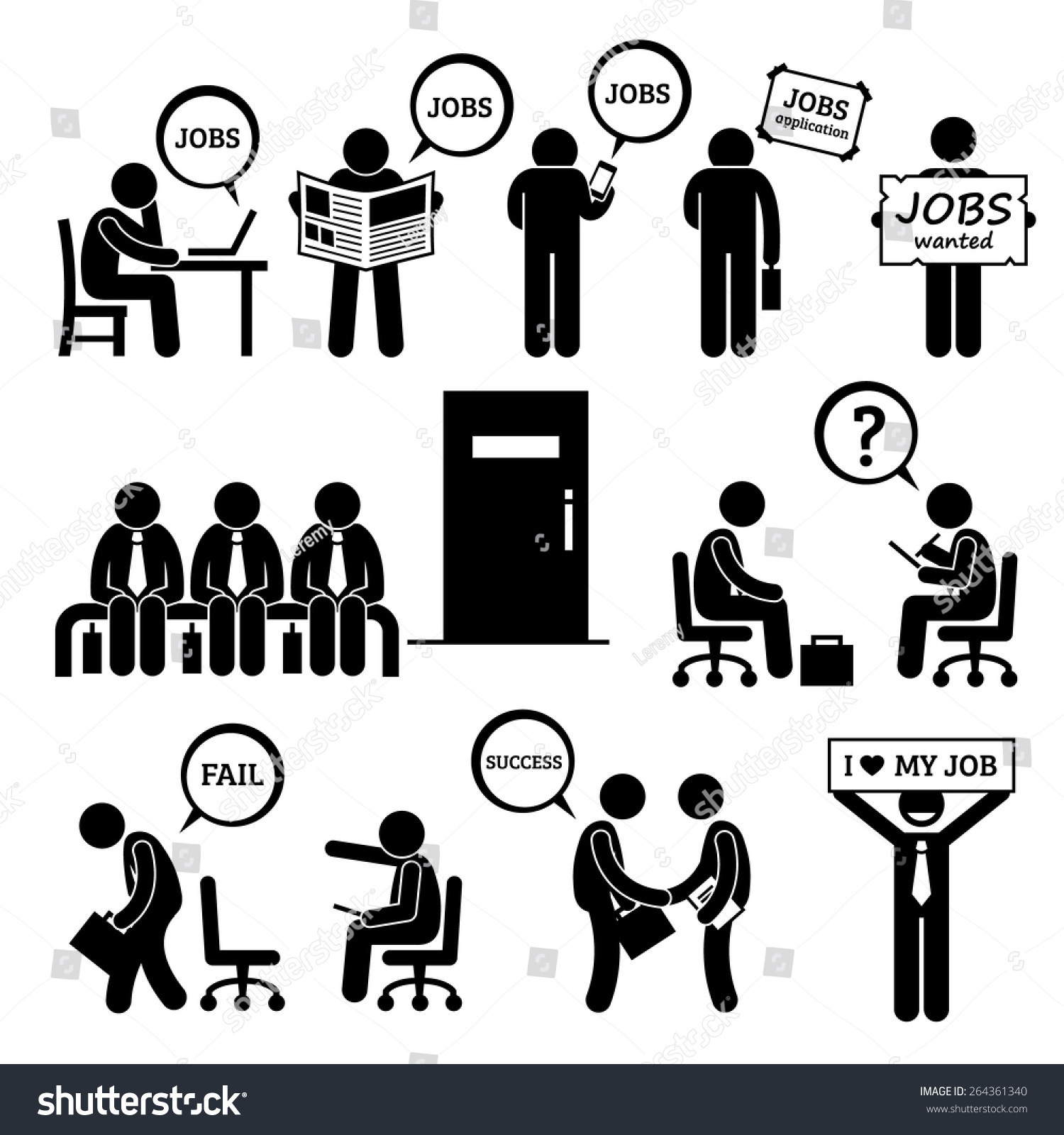 Man Looking Job Employment Interview Stick Stock Vector 264361340 Man Looking Job Employment Interview Stick Stock Vector 264361340