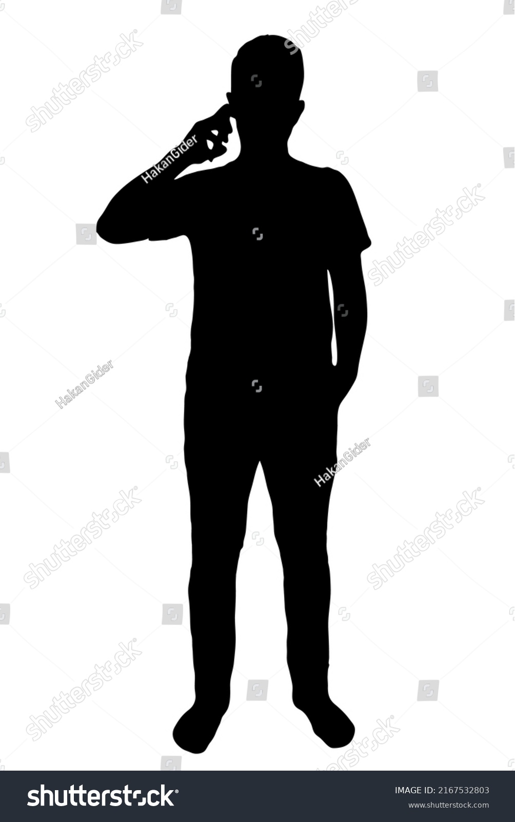 Man Making Phone Call Vector Silhouette Stock Vector (Royalty Free ...