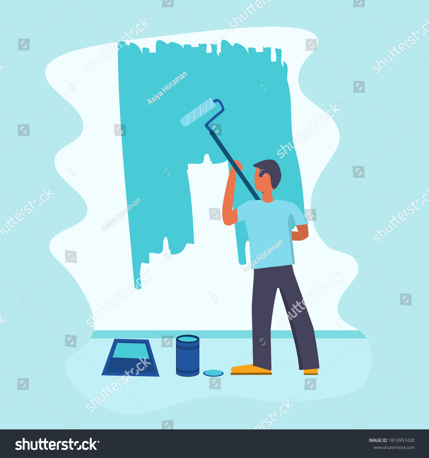 Man Painting Wall Vector Illustration Home Stock Vector (Royalty Free ...