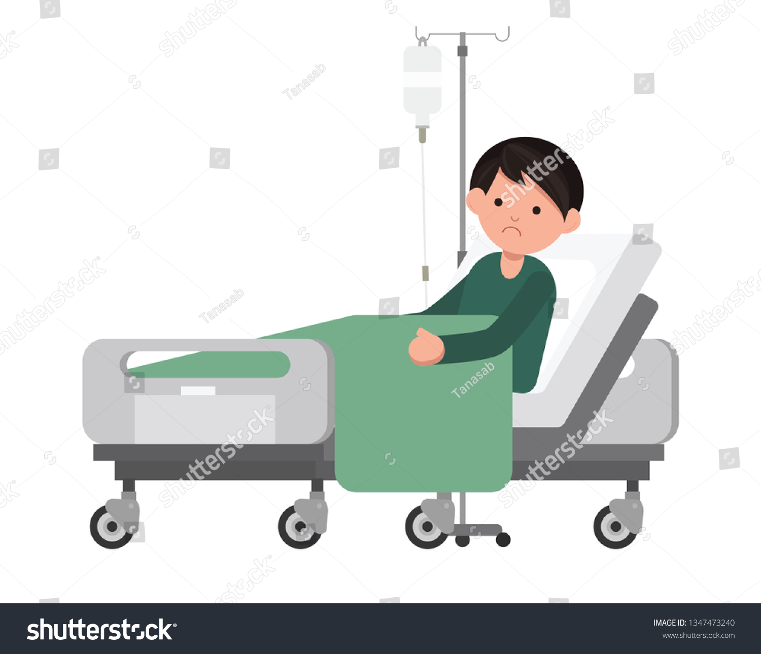 Man Patient Resting Hospital Bed Sad Stock Vector (Royalty Free) 1347473240