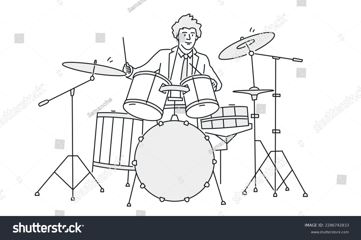 drummer playing drums black and white clip art preview