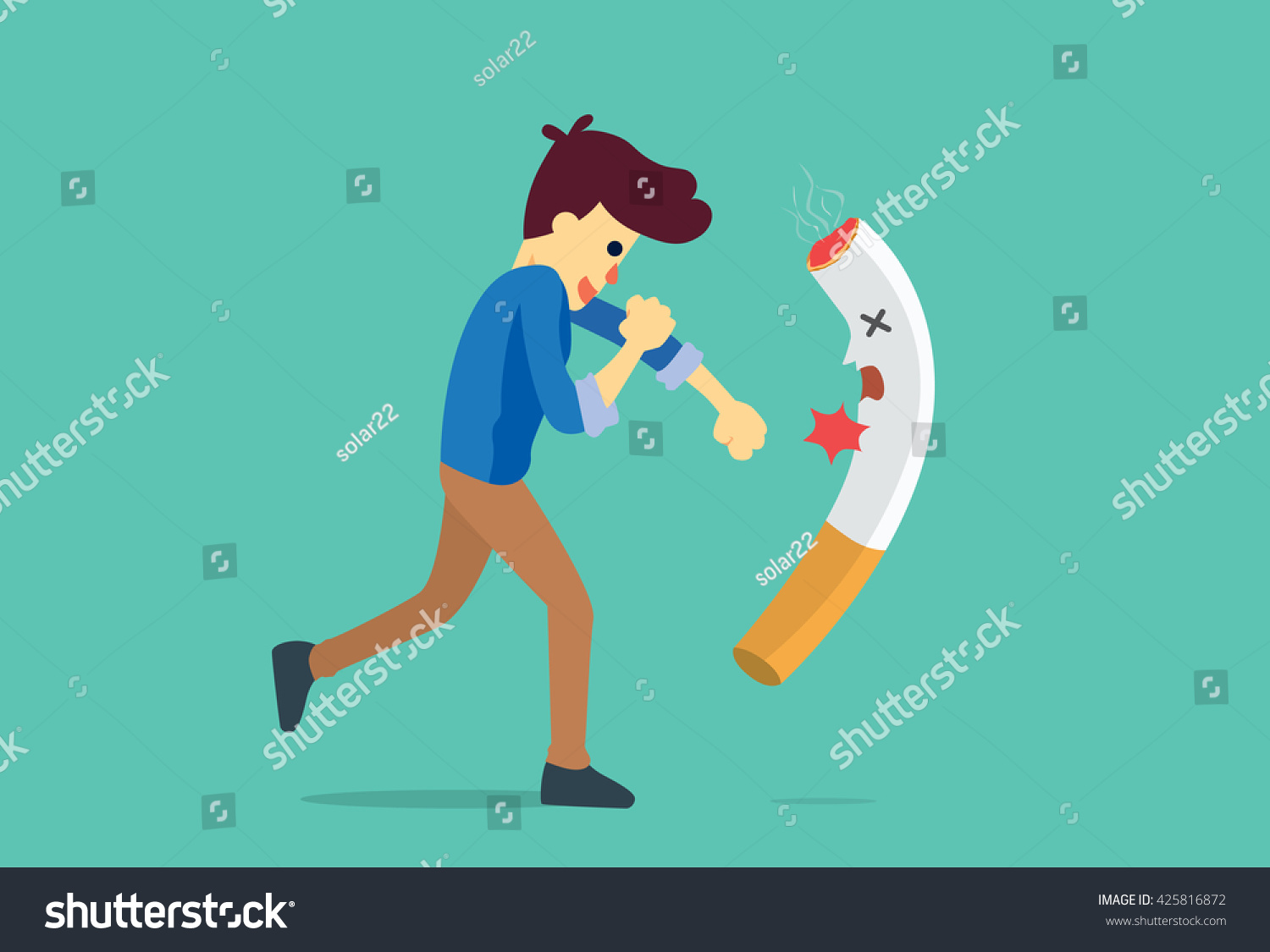 Man Punching A Cigarette To Knock Out. This Illustration Meaning To ...