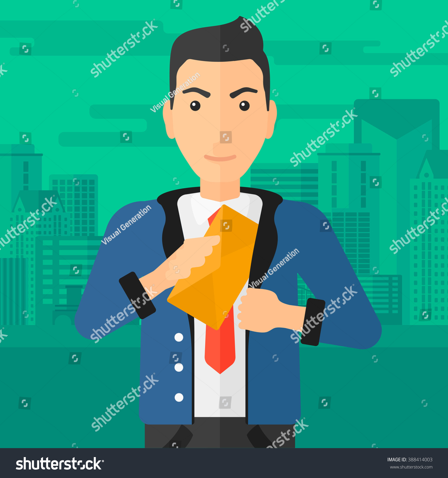 Man Putting Envelope Pocket Stock Vector (Royalty Free) 388414003 ...