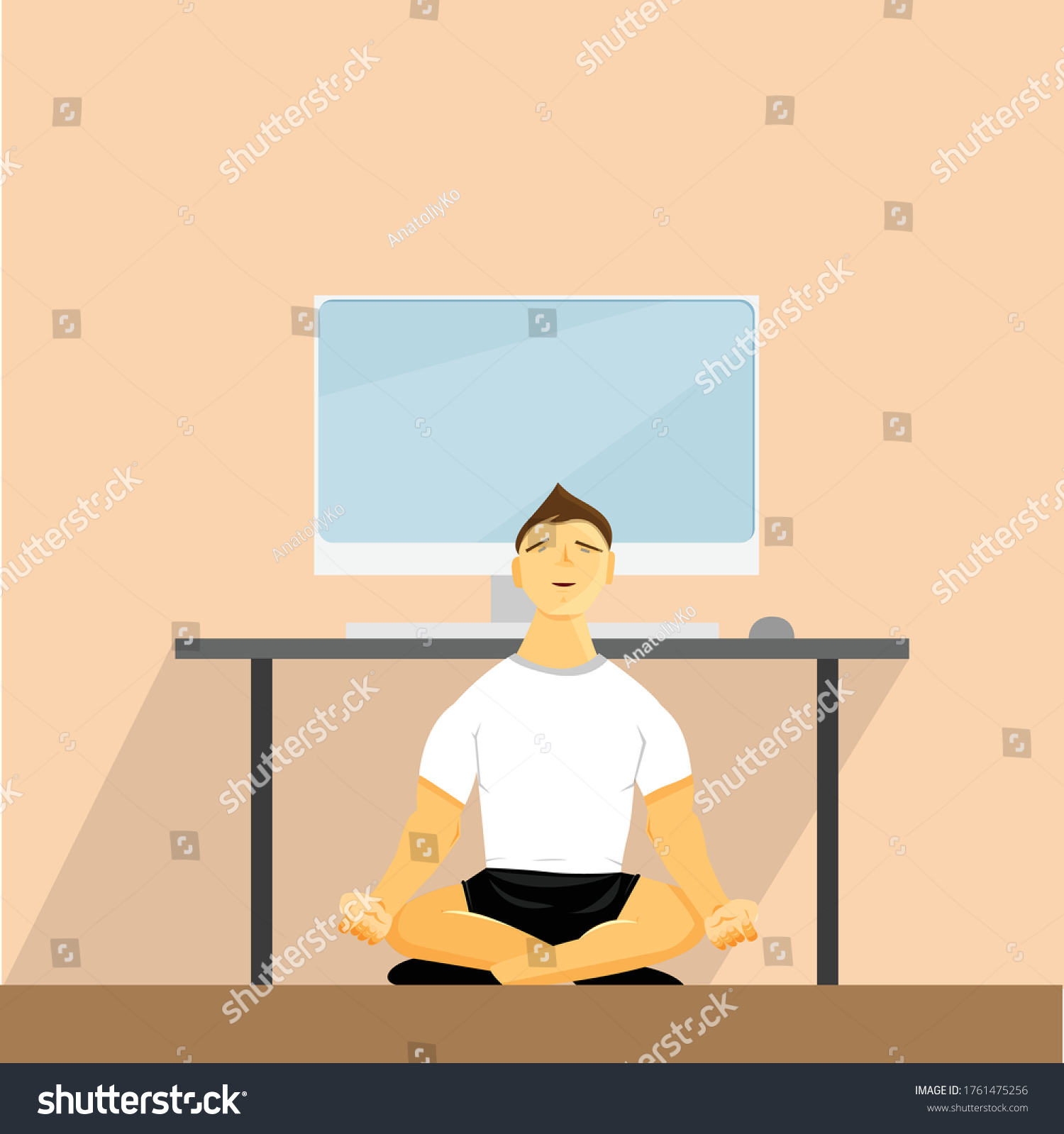 Man Resting Work Computer Meditating Stock Vector (Royalty Free ...