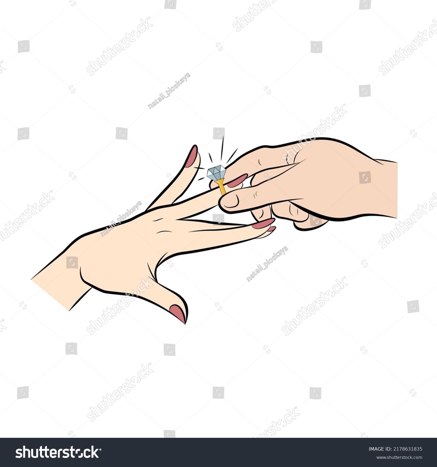 SVG of Man's hand putting a diamond ring on a woman's finger.  svg