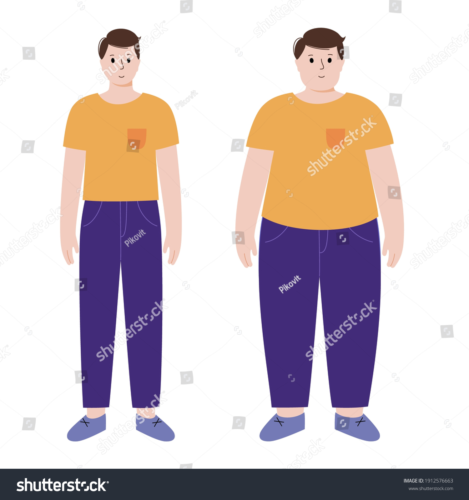 Man Silhouettes Obese Slim Fit Male Stock Vector (Royalty Free) 1912576663