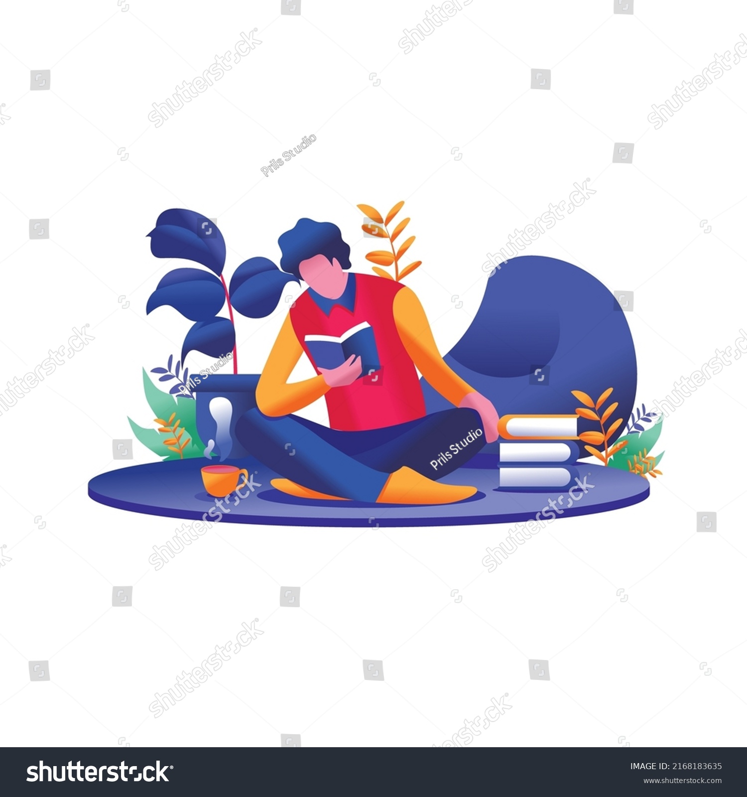 Man Sitting Reading Book Illustration Stock Vector (Royalty Free ...