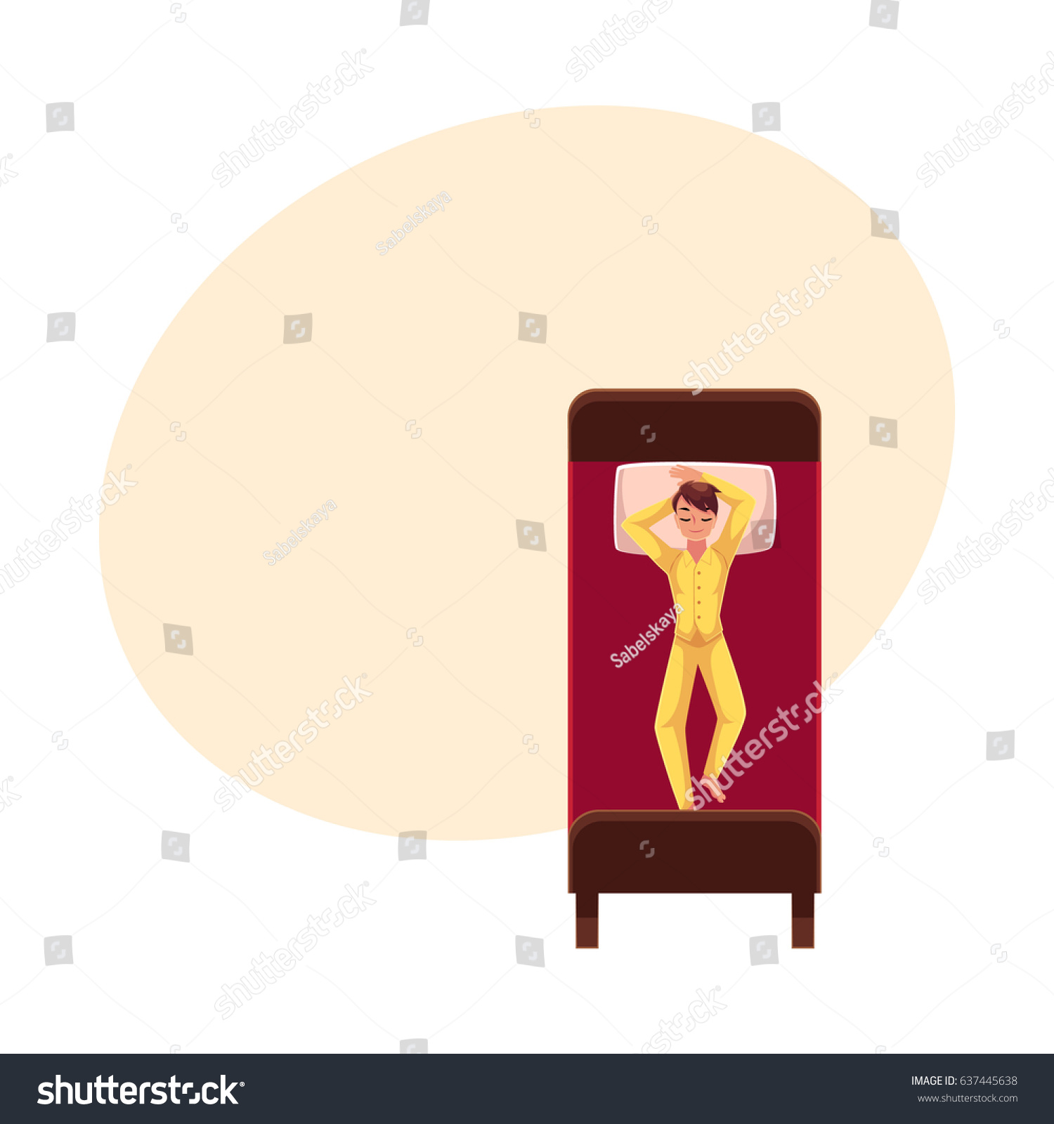 Man Sleeping Bed Wearing Pajamas Lying Stock Vector Royalty Free