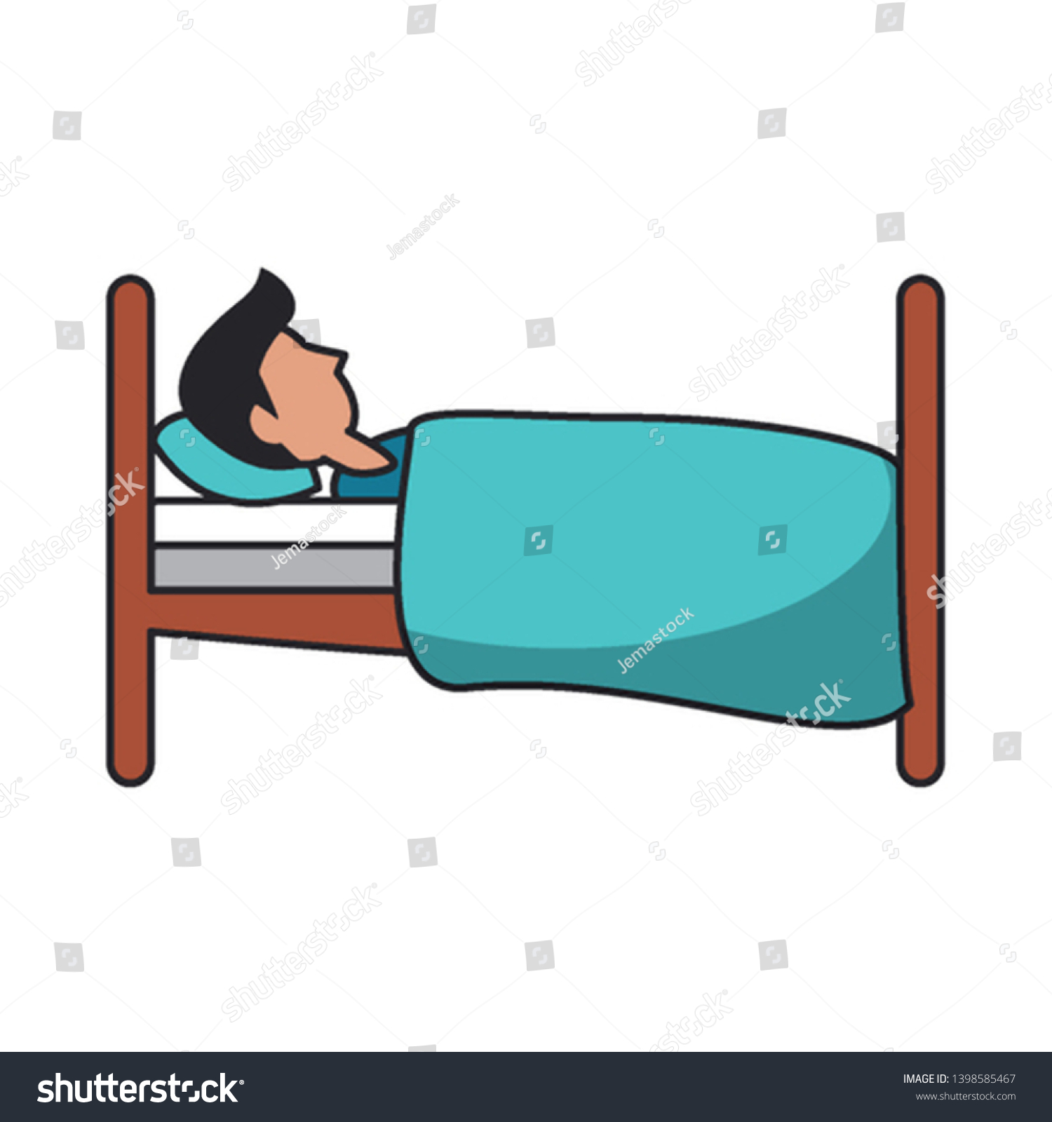 sleeping person in bed, cartoon style clip art preview